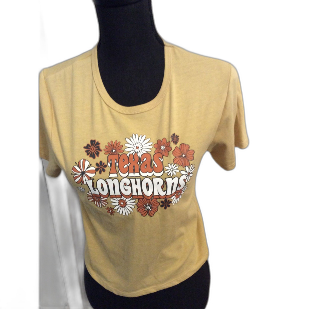 Texas Longhorns Crop Top floral Short sleeve Tee Size XS